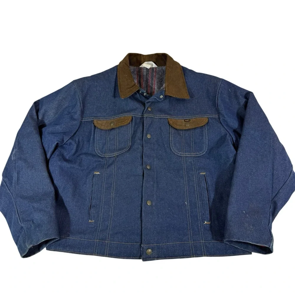 Vtg Key Imperial Blanket Lined Denim Snap Jacket Sz‎ 48R Made In USA Workwear